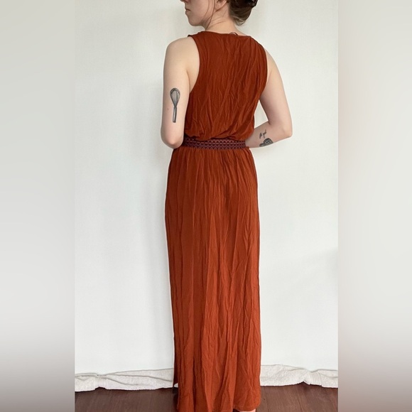 MARELLA Maxi Dress Burnt Orange Sleeveless Side Slit Belted Summer Sundress S - Picture 2 of 12